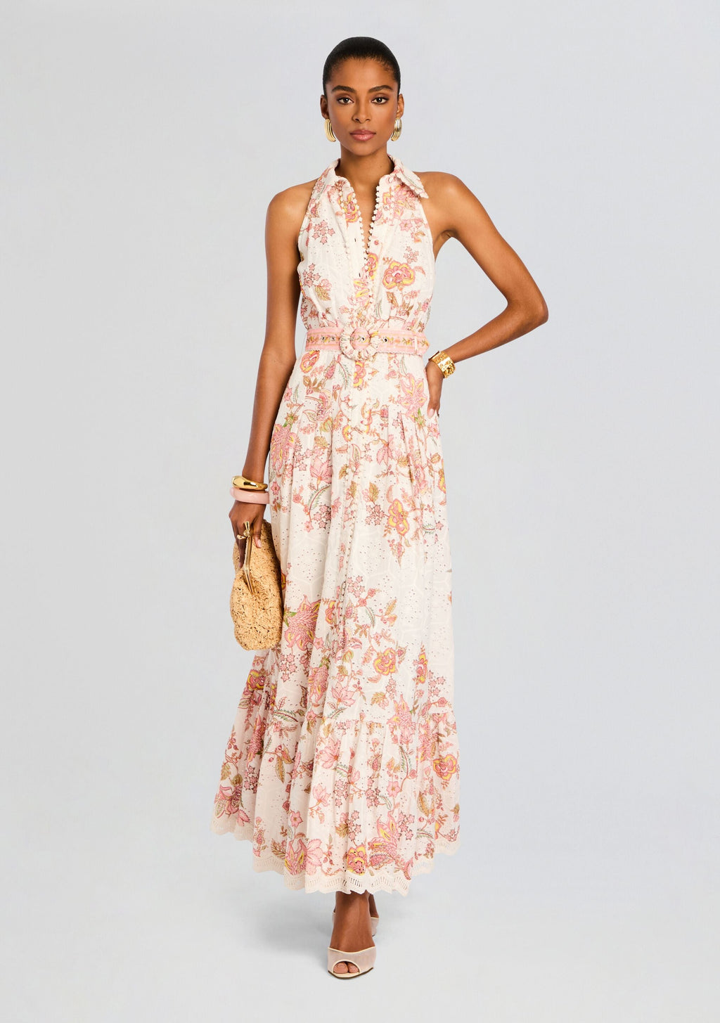 Niti Long Shirt Dress by Hemant & Nandita in White Floral, product image 1