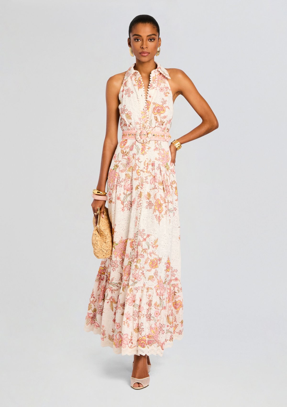 Niti Long Shirt Dress by Hemant & Nandita in White Floral, product image 1