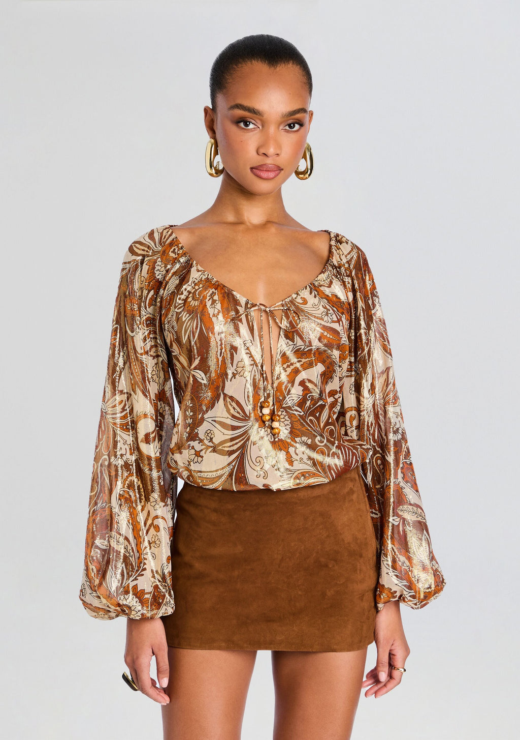 Arabella Silk Blouse by retrofête in Terracotta Bandana, product image 1