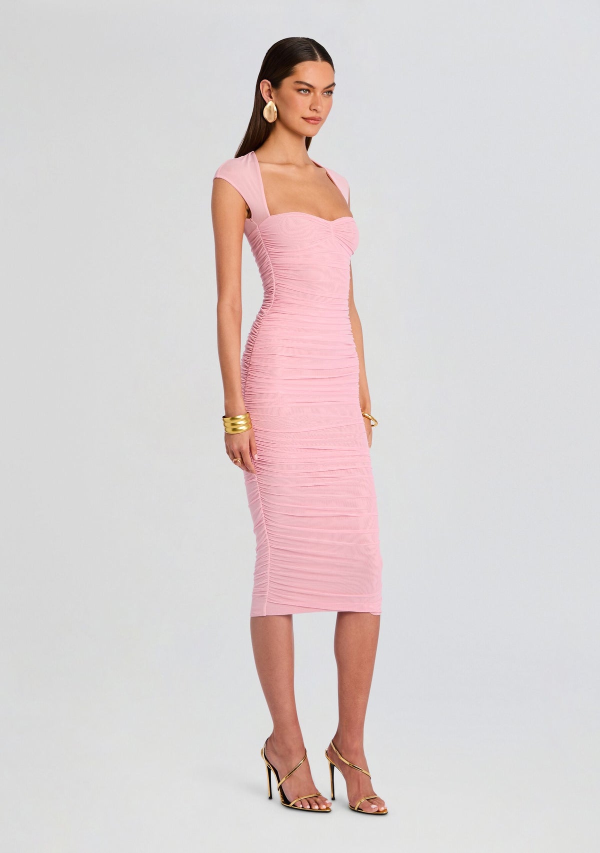 Kylie Mesh Midi Dress by SEROYA in Coral Blush, product image 3
