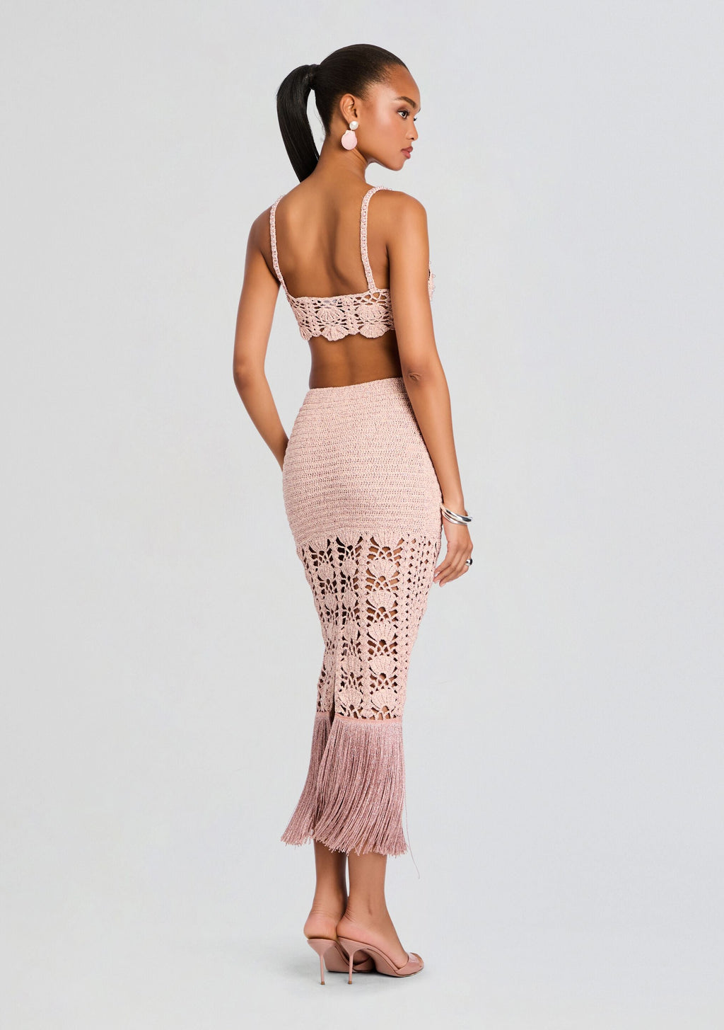 Naida Metallic Crochet Skirt by retrofête in Metallic Peche, product image 5