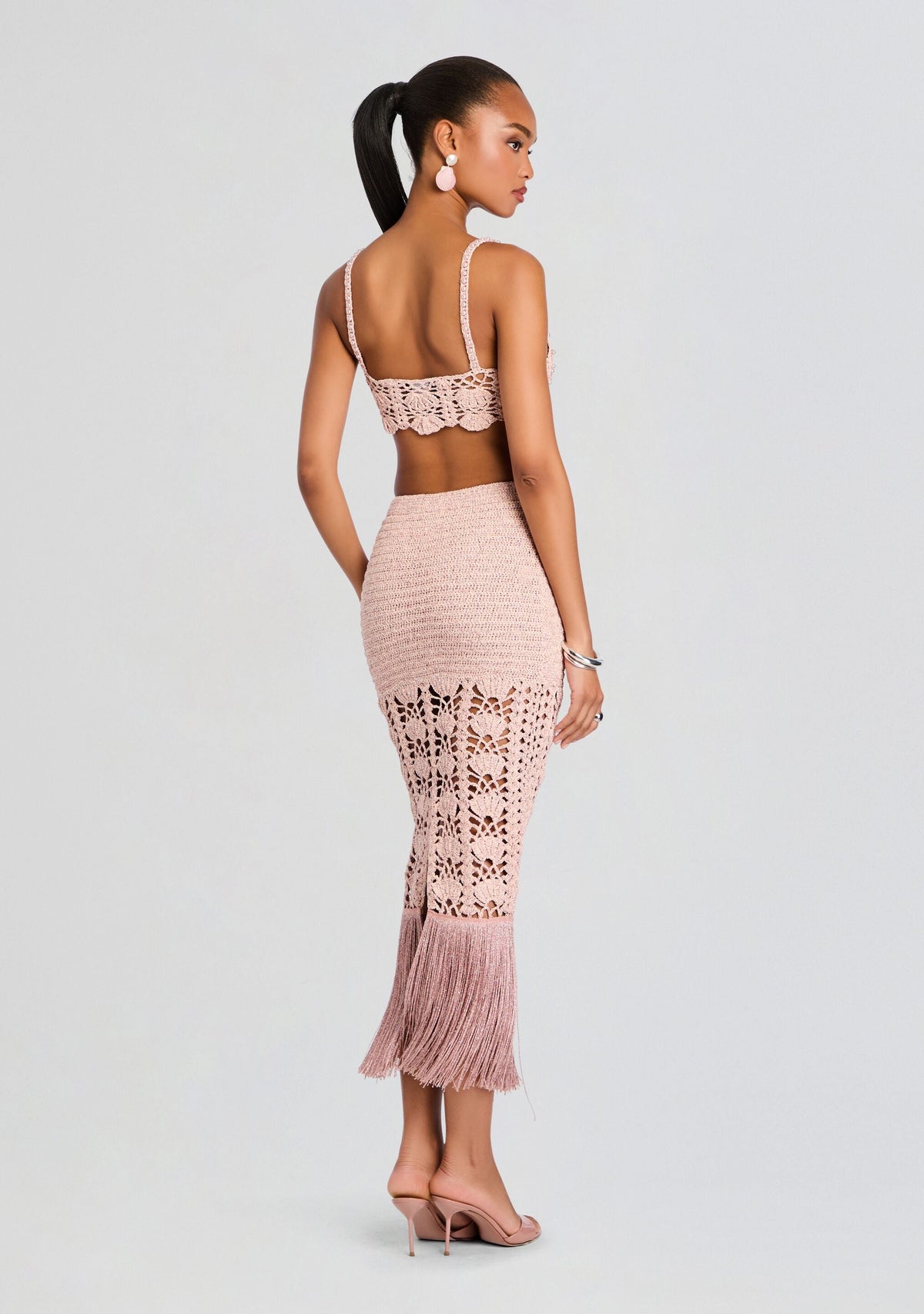 Naida Metallic Crochet Skirt by retrofête in Metallic Peche, product image 5