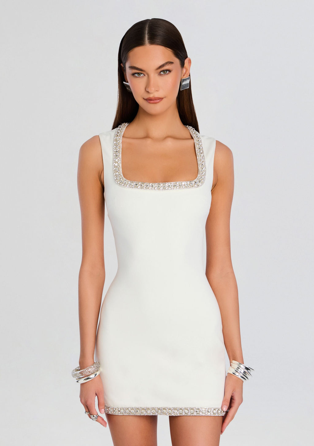 Bexley Embellished Dress by retrofête in White/Silver, product image 5