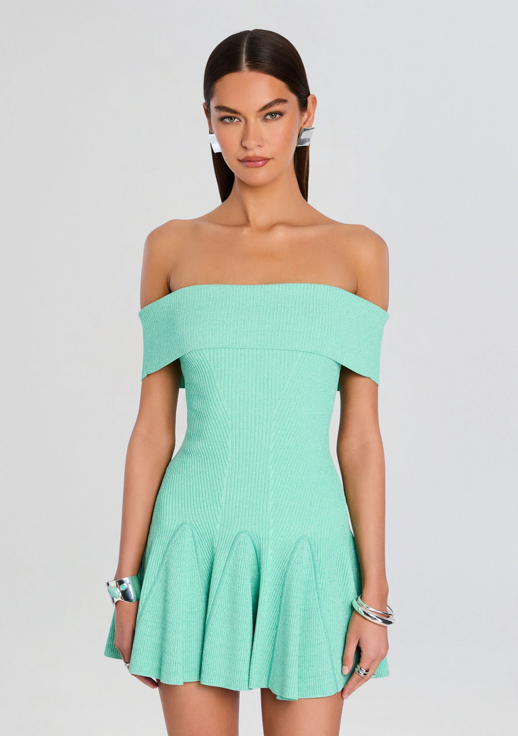 Erica Metallic Knit Dress by retrofête in Metallic Eucalyptus, product image 5