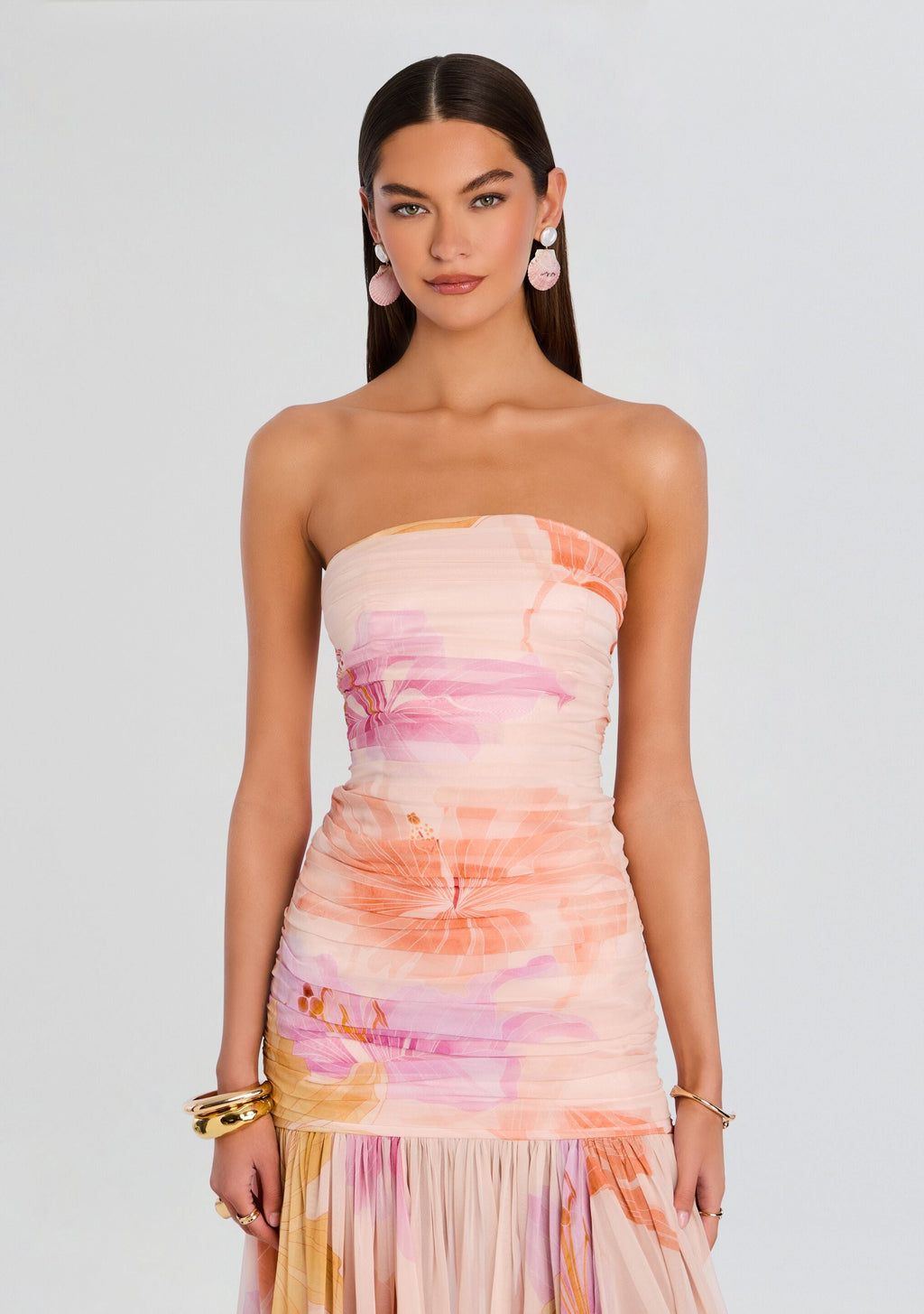 Teryn Silk Chiffon Dress by retrofête in Peche Primavera, product image 6