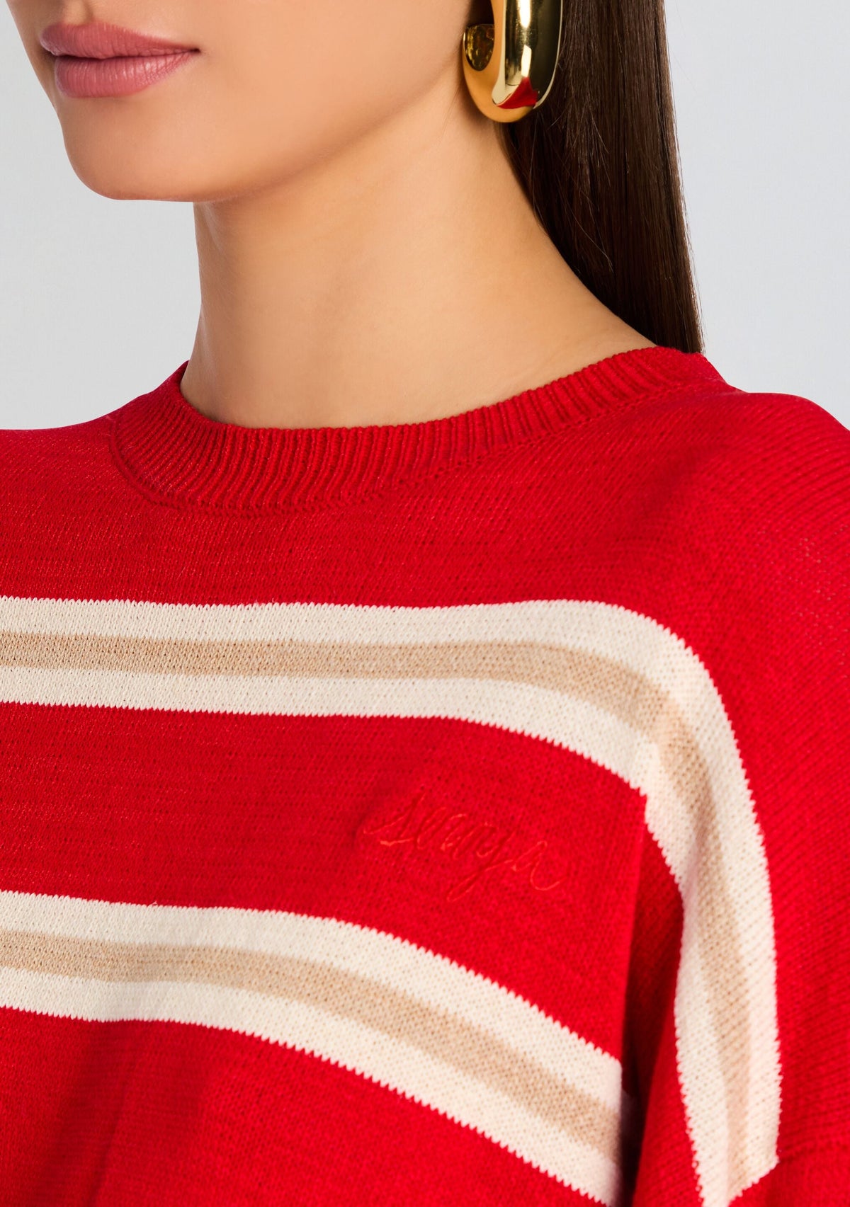 Cassian Knit Sweater by SEROYA in Cherry/Sand/Eggshell, product image 2