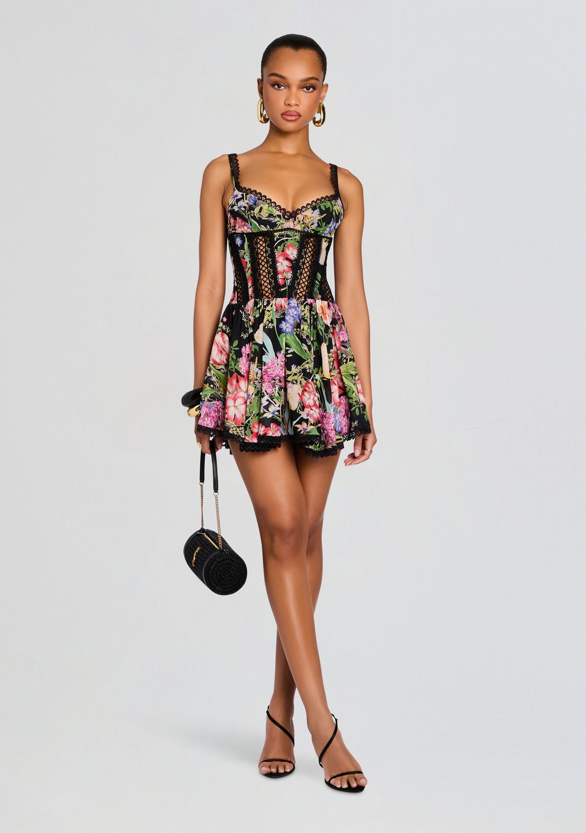 Gardenia Short Dress by Charo Ruiz in Black Botanic, product image 1