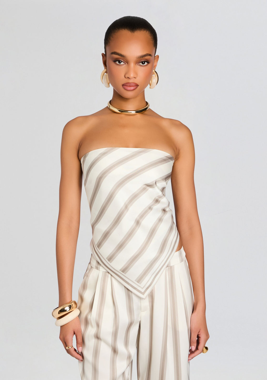 Hark Satin Top by SEROYA in Sand Eggshell, product image 1