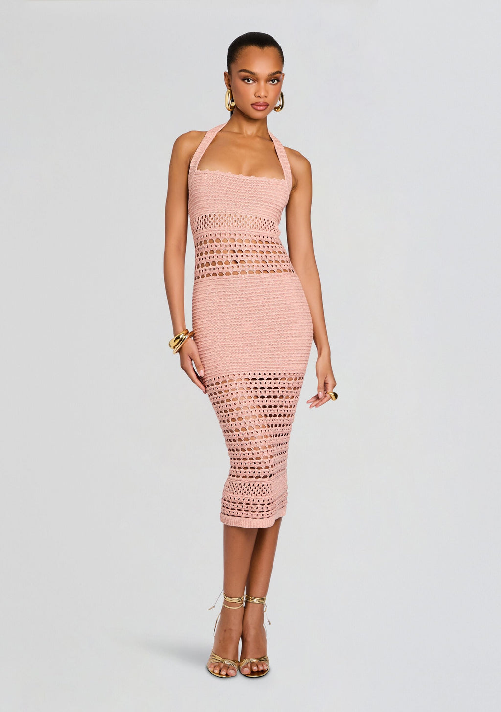Jaycee Crochet Dress by retrofête in Metallic Peche, product image 1