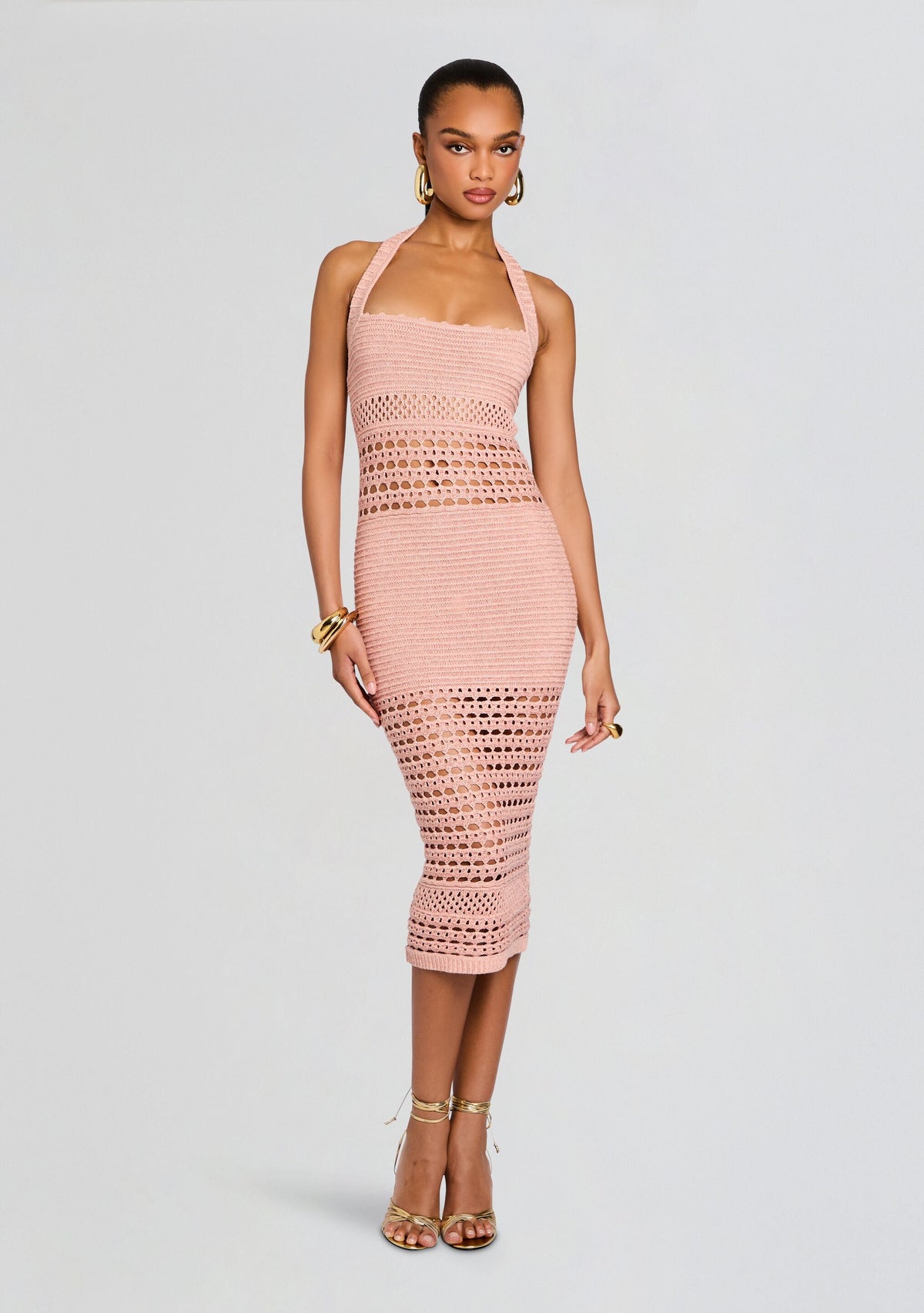 Jaycee Crochet Dress by retrofête in Metallic Peche, product image 1