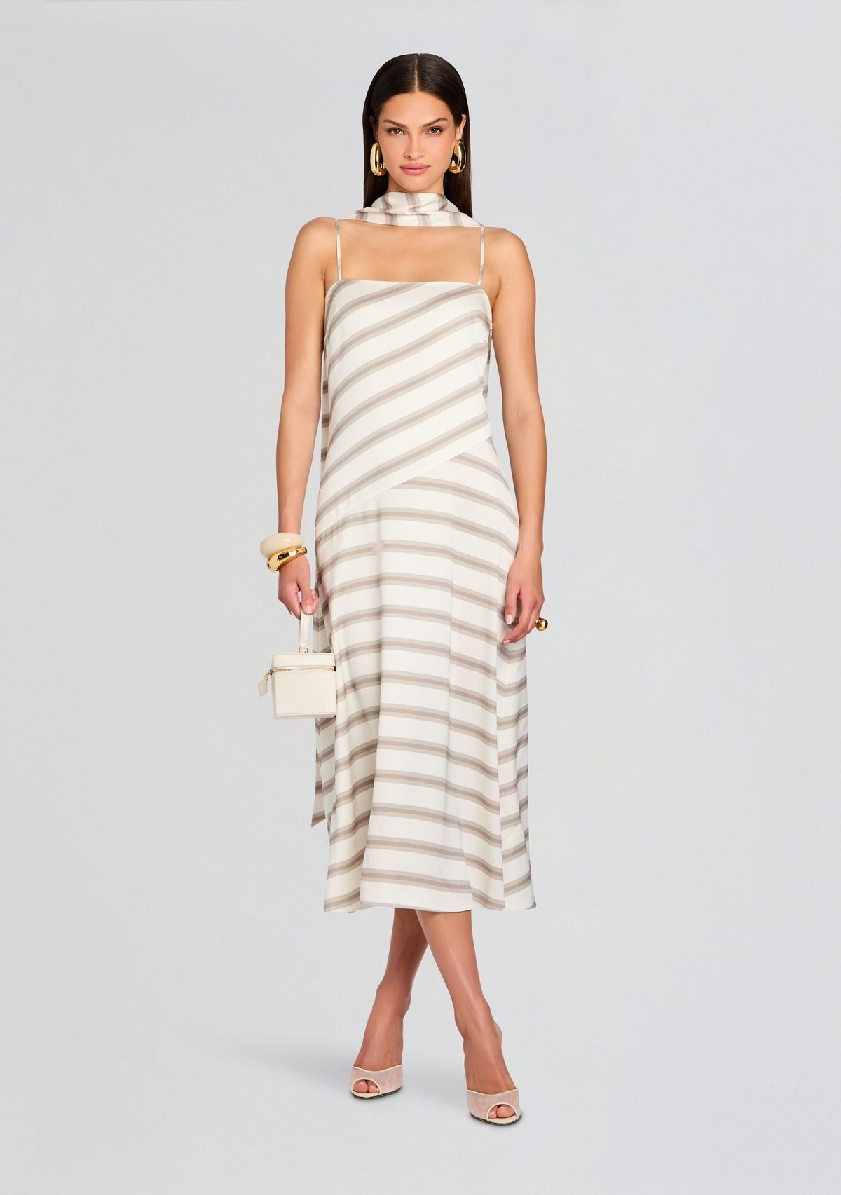 Kaia Satin Maxi Dress by SEROYA in Sand Eggshell, product image 5