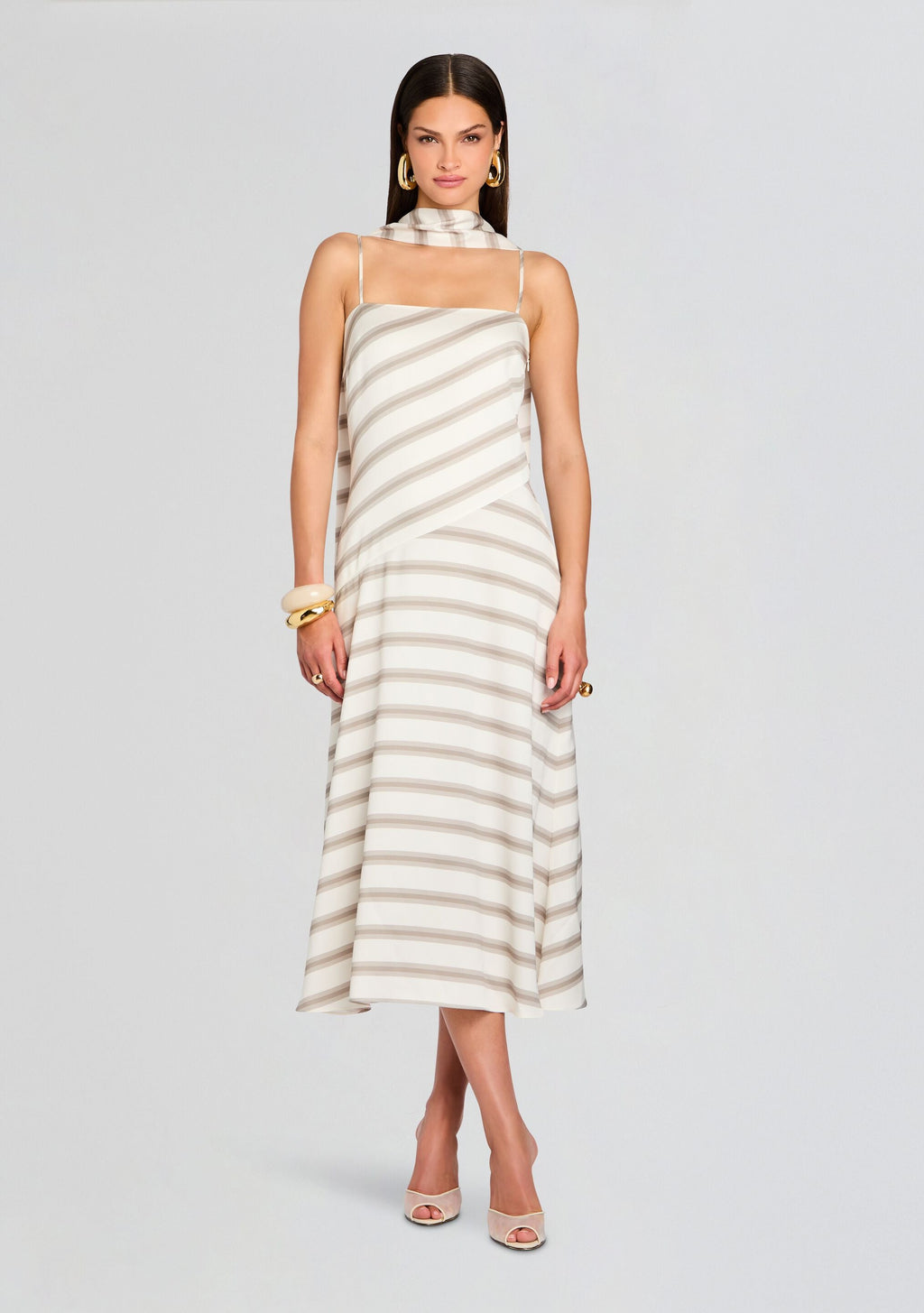Kaia Satin Maxi Dress by SEROYA in Sand Eggshell, product image 1