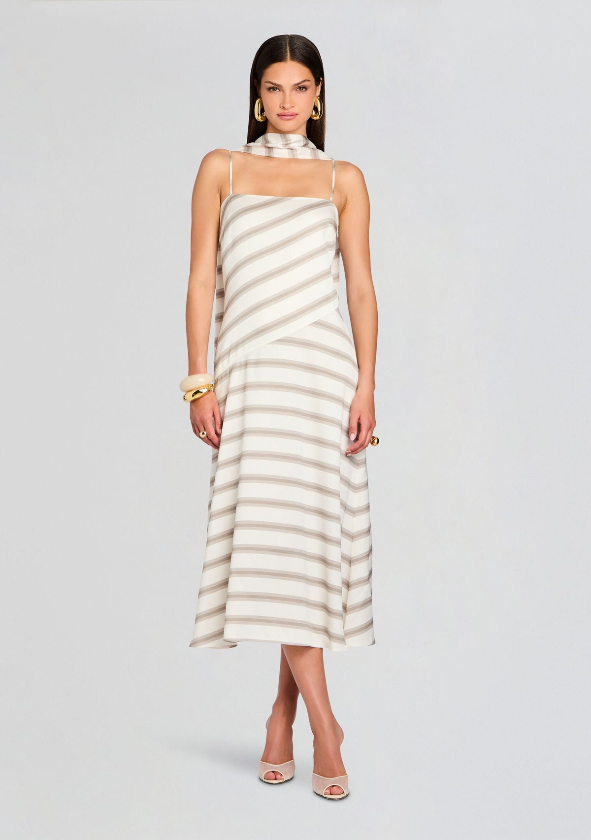 Kaia Satin Maxi Dress by SEROYA in Sand Eggshell, product image 1