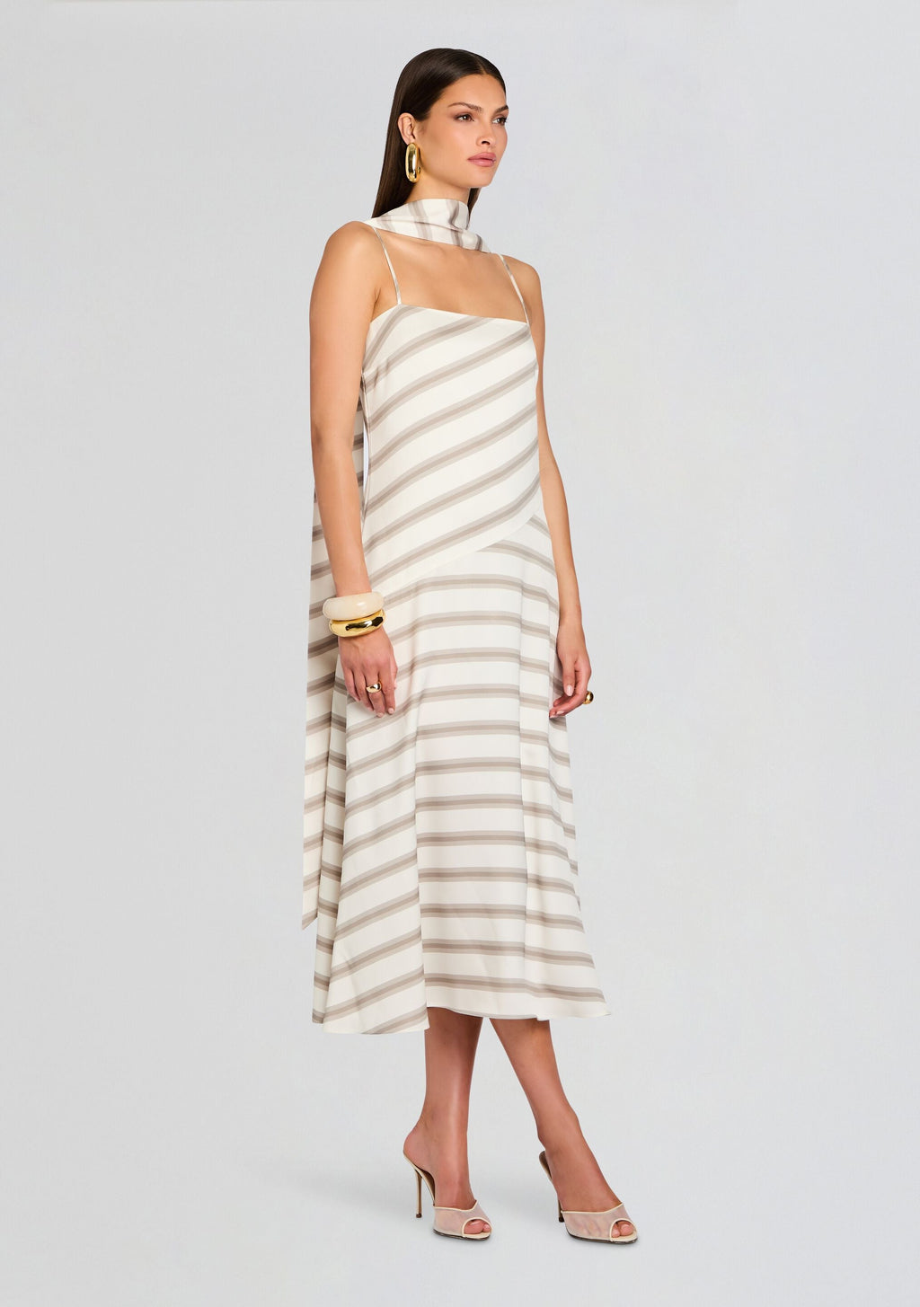 Kaia Satin Maxi Dress by SEROYA in Sand Eggshell, product image 3