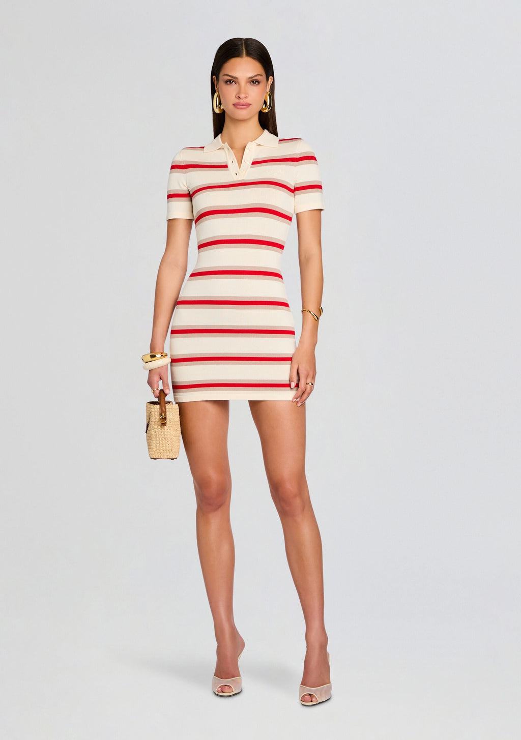 Liev Knit Mini Dress by SEROYA in Eggshell/Cherry/Sand, product image 5