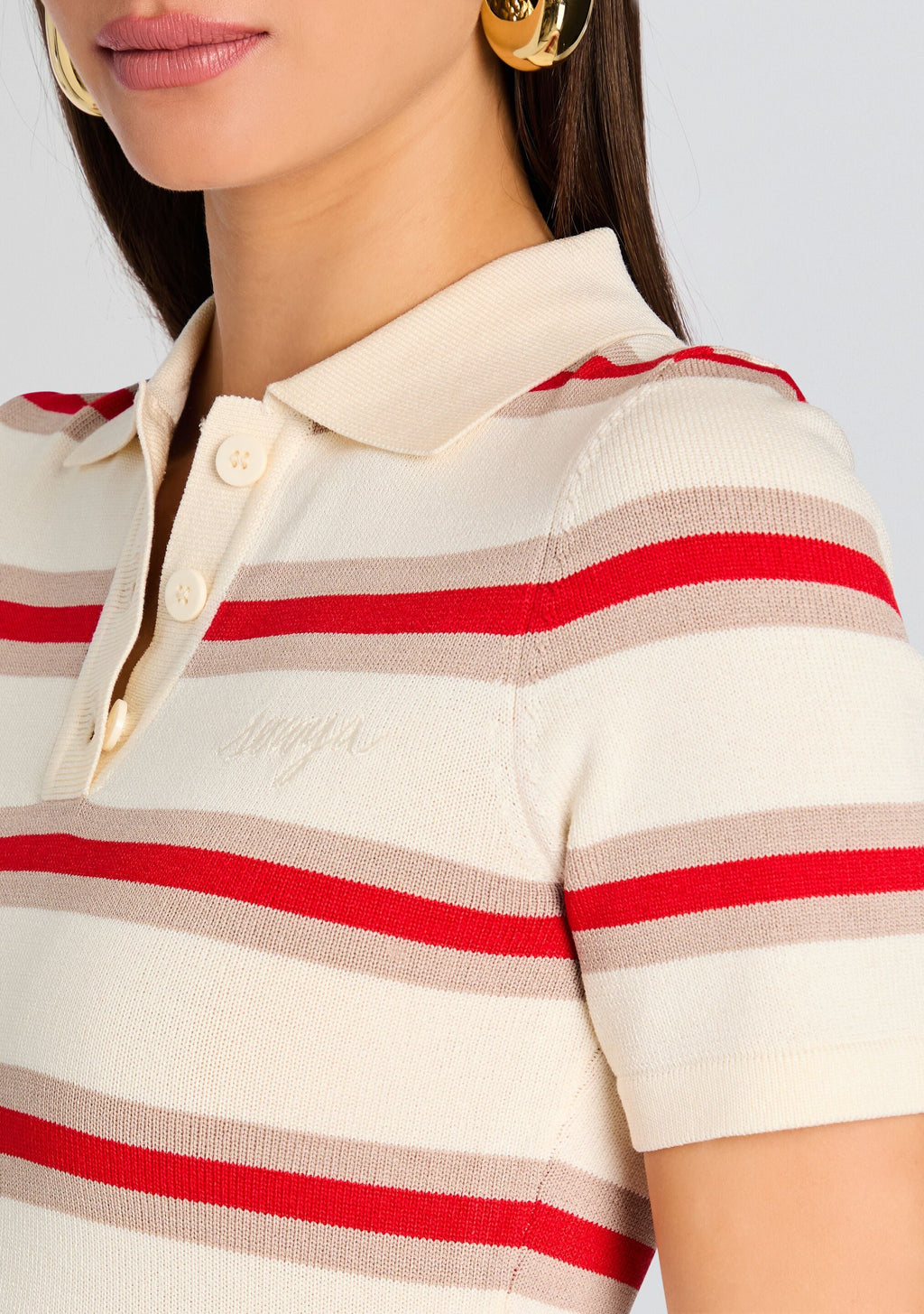 Liev Knit Mini Dress by SEROYA in Eggshell/Cherry/Sand, product image 2