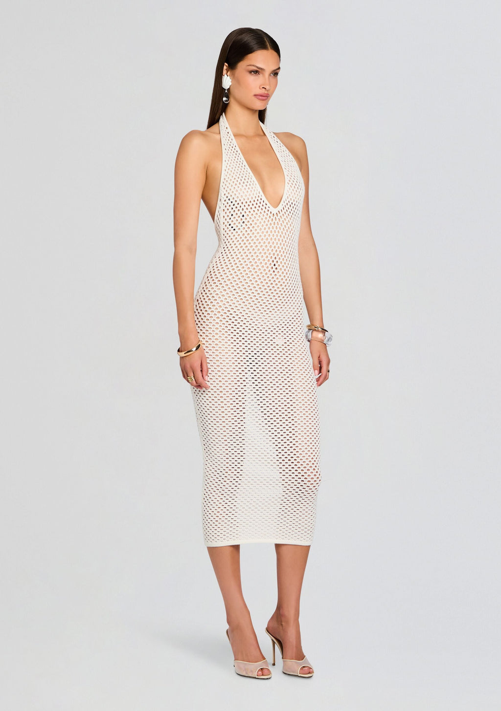 Mags Crochet Midi Dress by SEROYA in Porcelain, product image 3