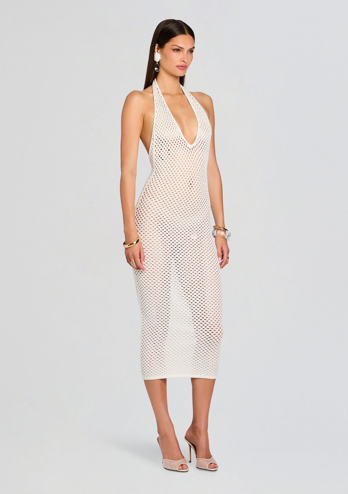 Mags Crochet Midi Dress by SEROYA in Porcelain, product image 3