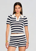 Pax Crochet Polo Top by SEROYA in Navy/Eggshell, product image 1