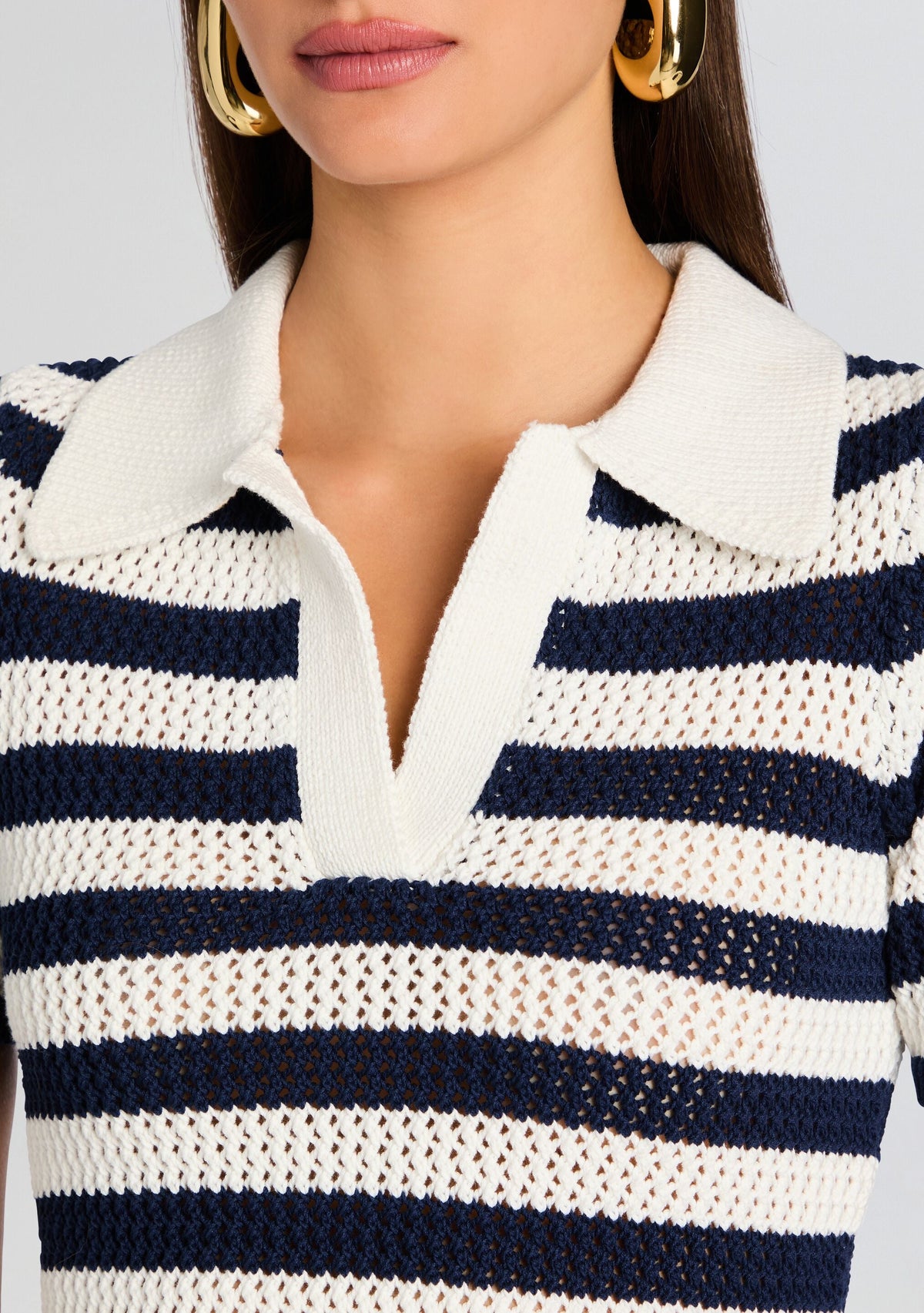 Pax Crochet Polo Top by SEROYA in Navy/Eggshell, product image 2