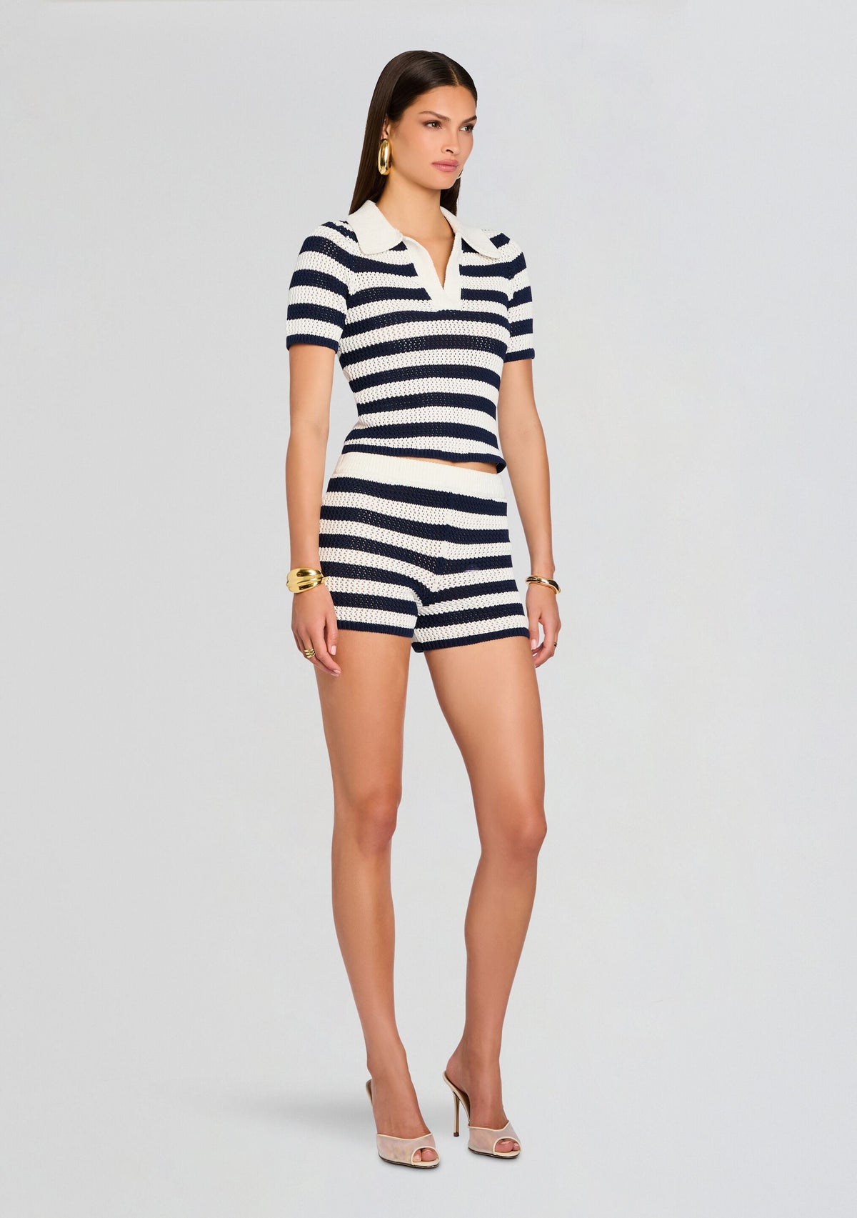 Pax Crochet Polo Top by SEROYA in Navy/Eggshell, product image 3
