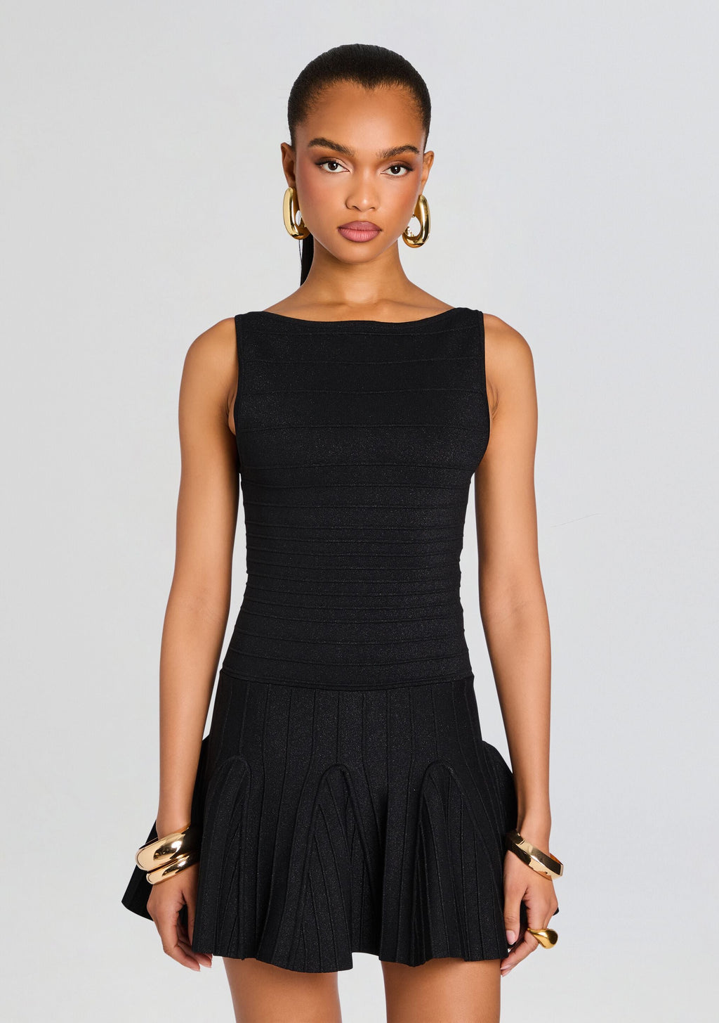 Audrina Metallic Knit Dress by retrofête in Metallic Black, product image 5