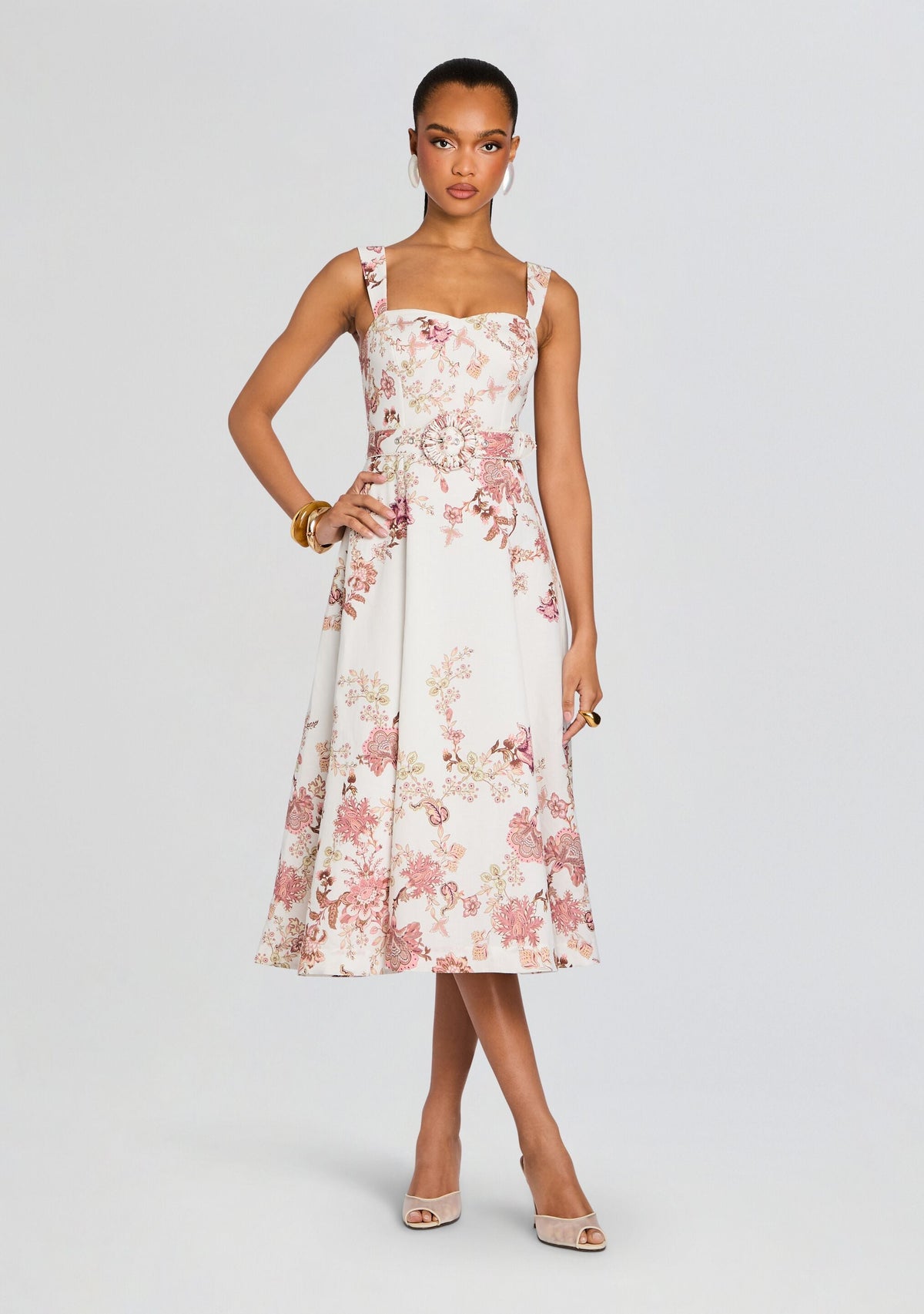 Diza Midi Dress by Hemant & Nandita in White, product image 1