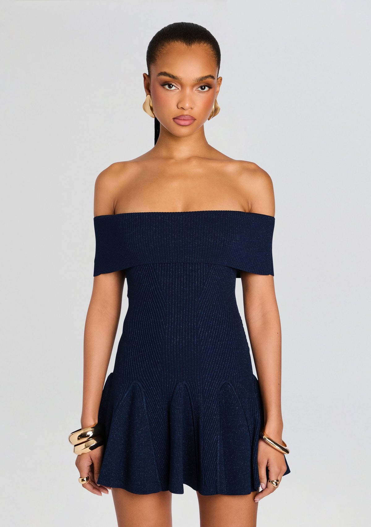 Erica Metallic Knit Dress by retrofête in Metallic Navy, product image 5