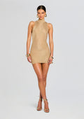 Gio Metallic Knit Mini Dress by SEROYA in Gold, product image 1