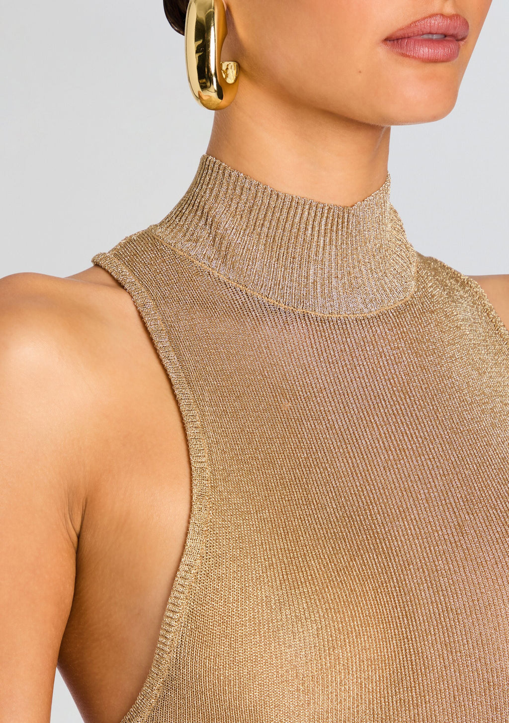 Gio Metallic Knit Mini Dress by SEROYA in Gold, product image 2