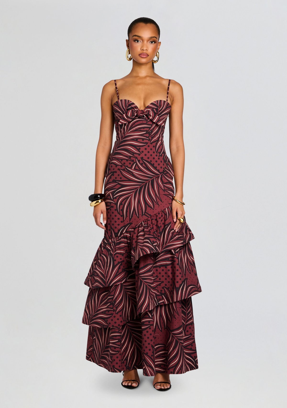 Starla Dress by retrofête in Brown Polka Dot Leaf, product image 1