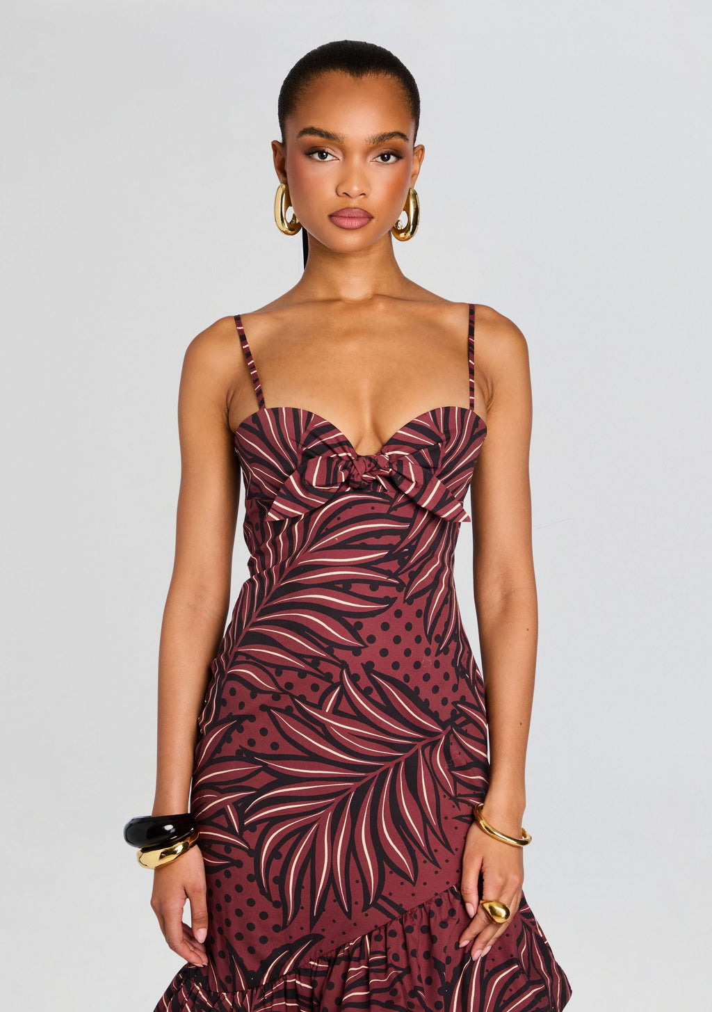 Starla Dress by retrofête in Brown Polka Dot Leaf, product image 4