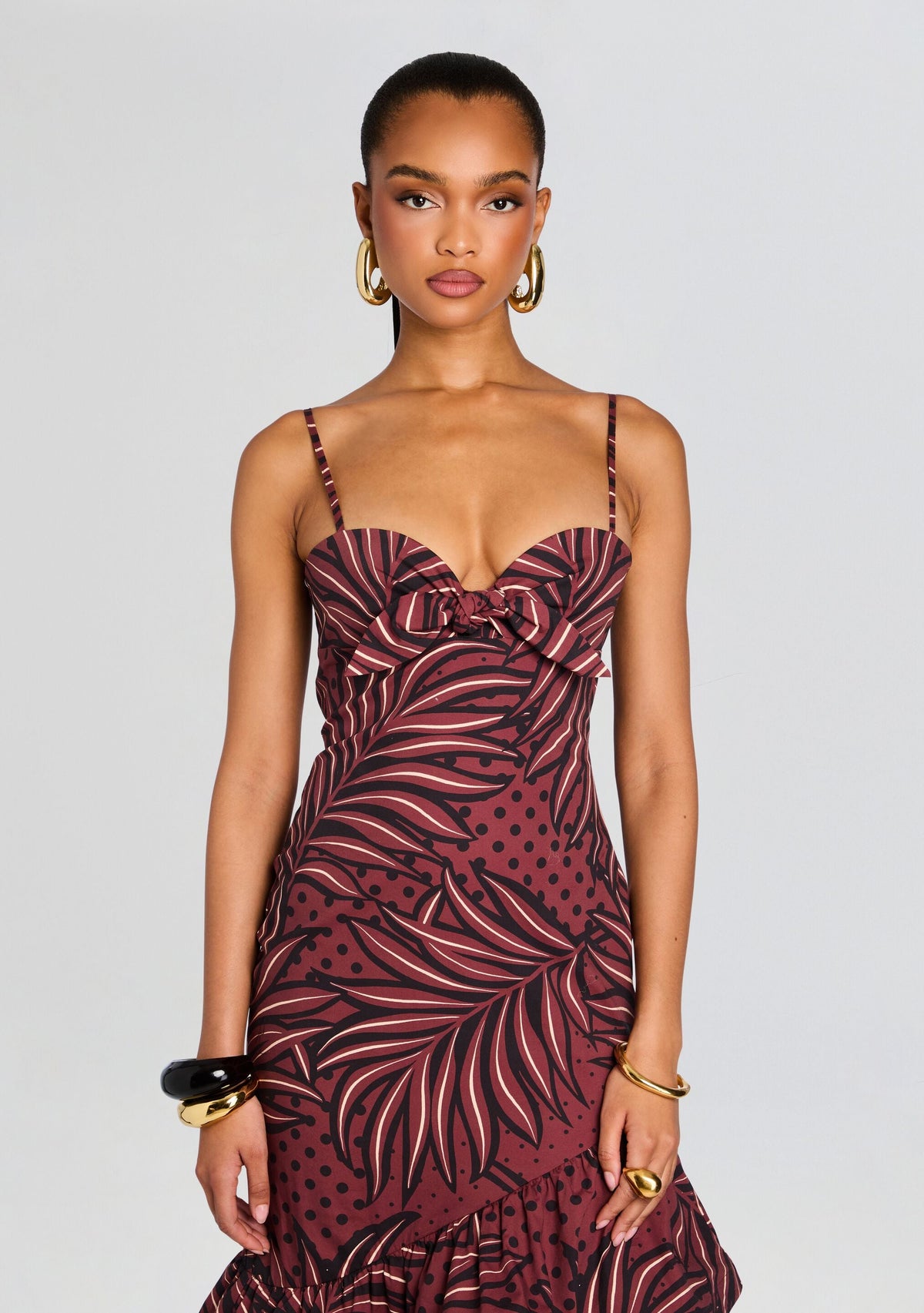 Starla Dress by retrofête in Brown Polka Dot Leaf, product image 4