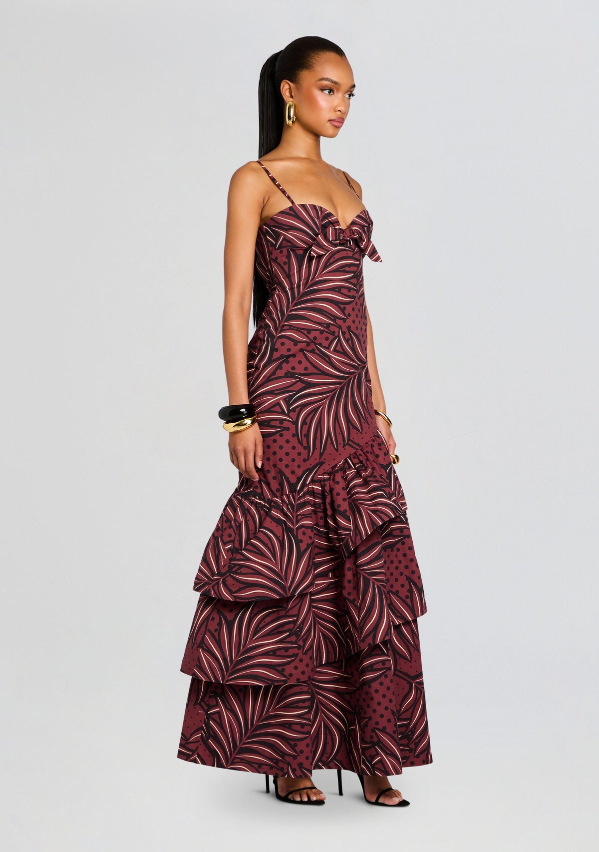 Starla Dress by retrofête in Brown Polka Dot Leaf, product image 2