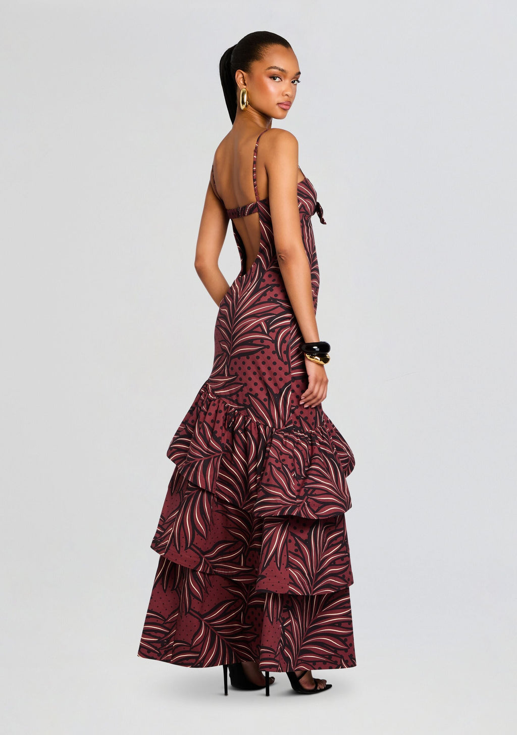 Starla Dress by retrofête in Brown Polka Dot Leaf, product image 3