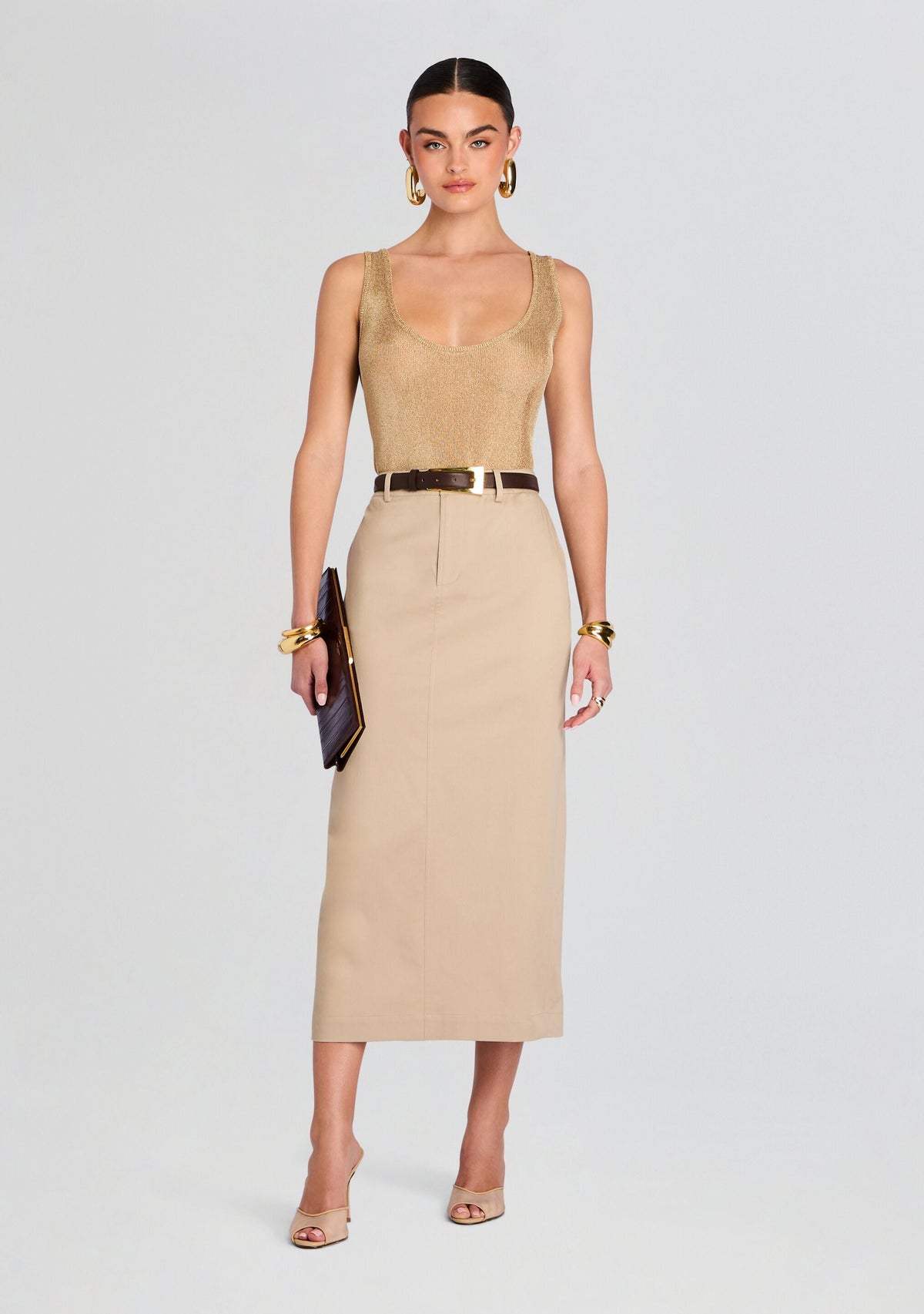 Majed Midi Skirt by SEROYA in Sand, product image 5