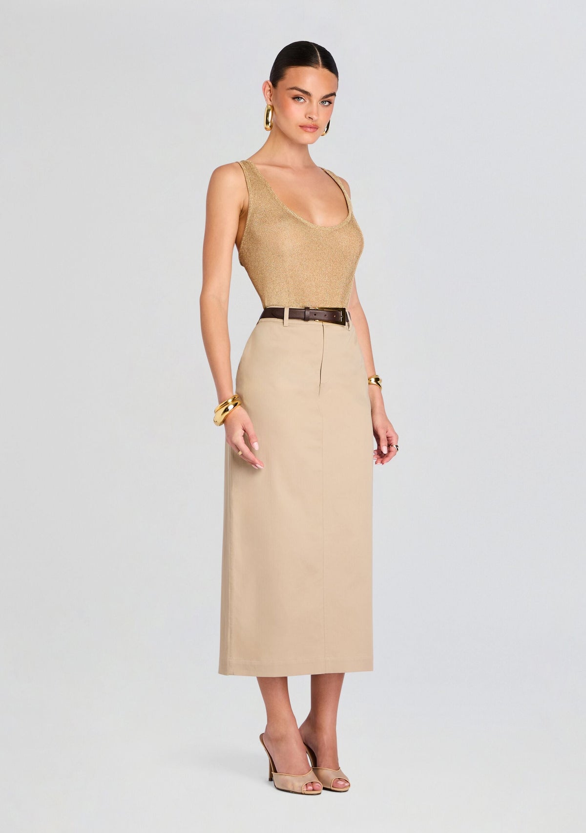 Majed Midi Skirt by SEROYA in Sand, product image 3