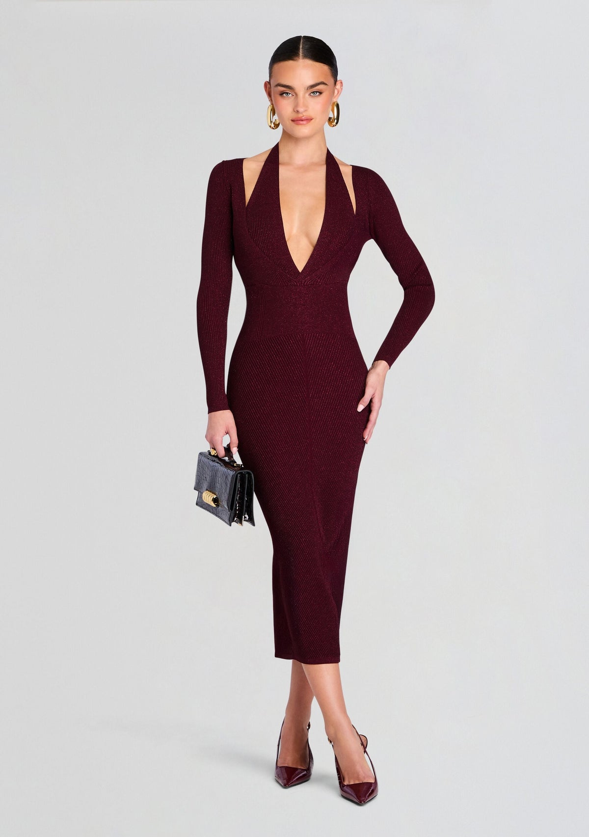 Odelia Metallic Knit Dress by retrofête in Metallic Port, product image 1