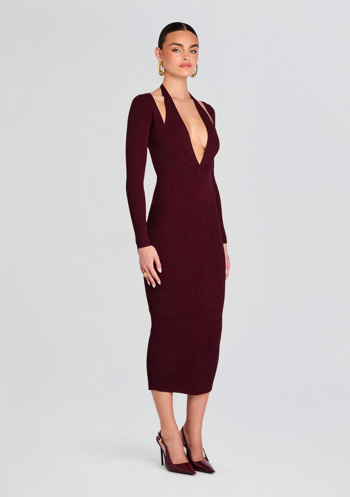 Odelia Metallic Knit Dress by retrofête in Metallic Port, product image 3