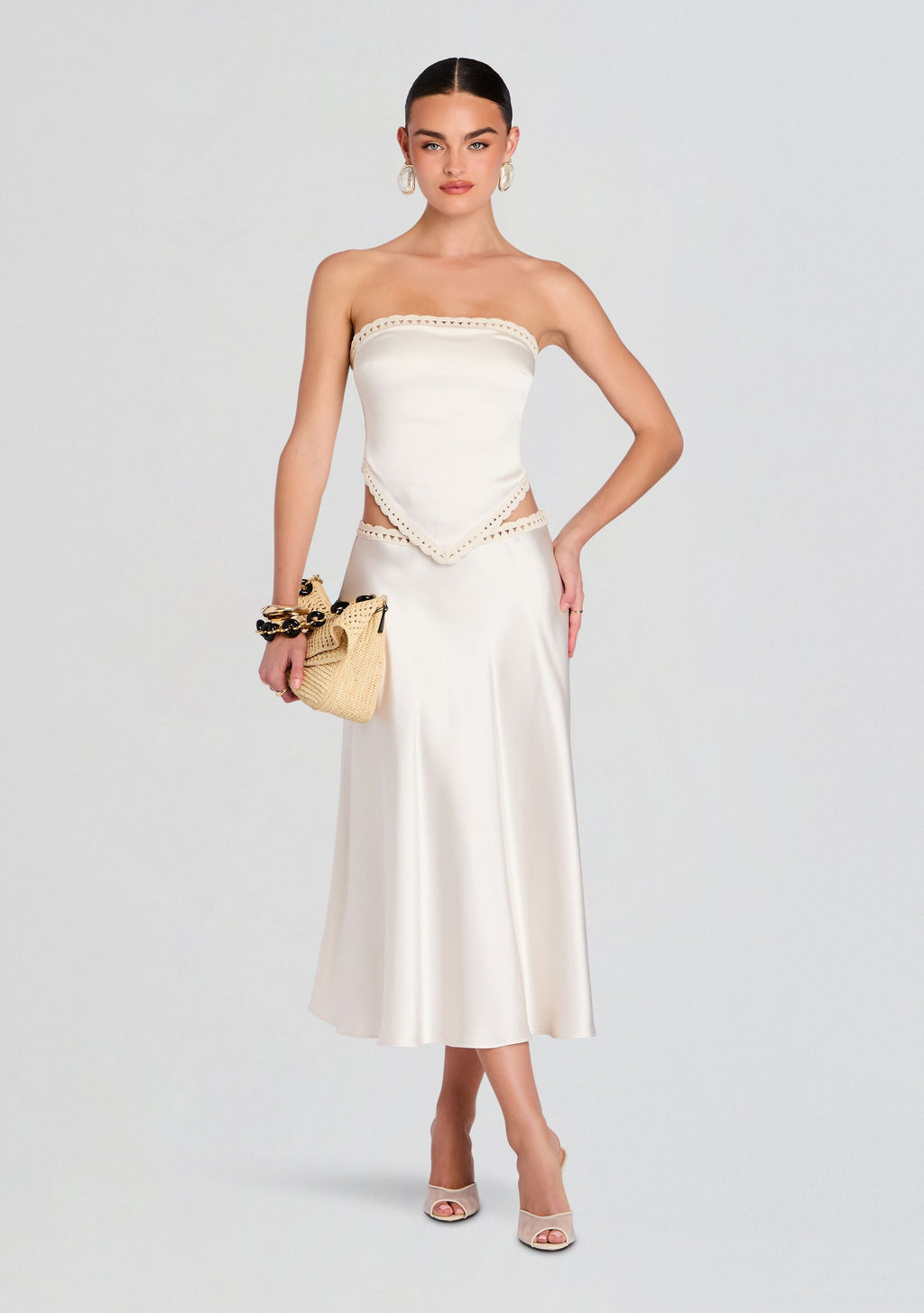 Tamsin Midi Skirt by SEROYA in Eggshell, product image 2