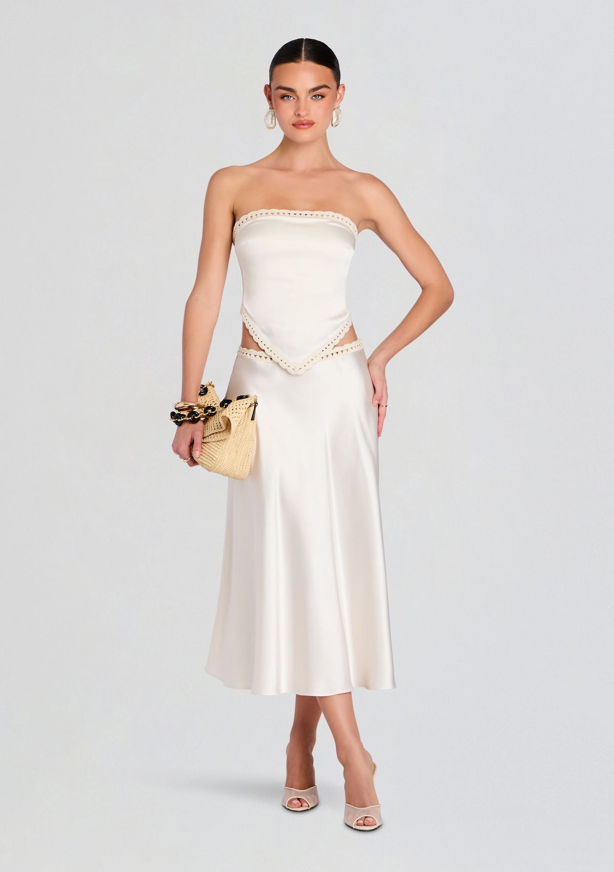 Tamsin Midi Skirt by SEROYA in Eggshell, product image 2