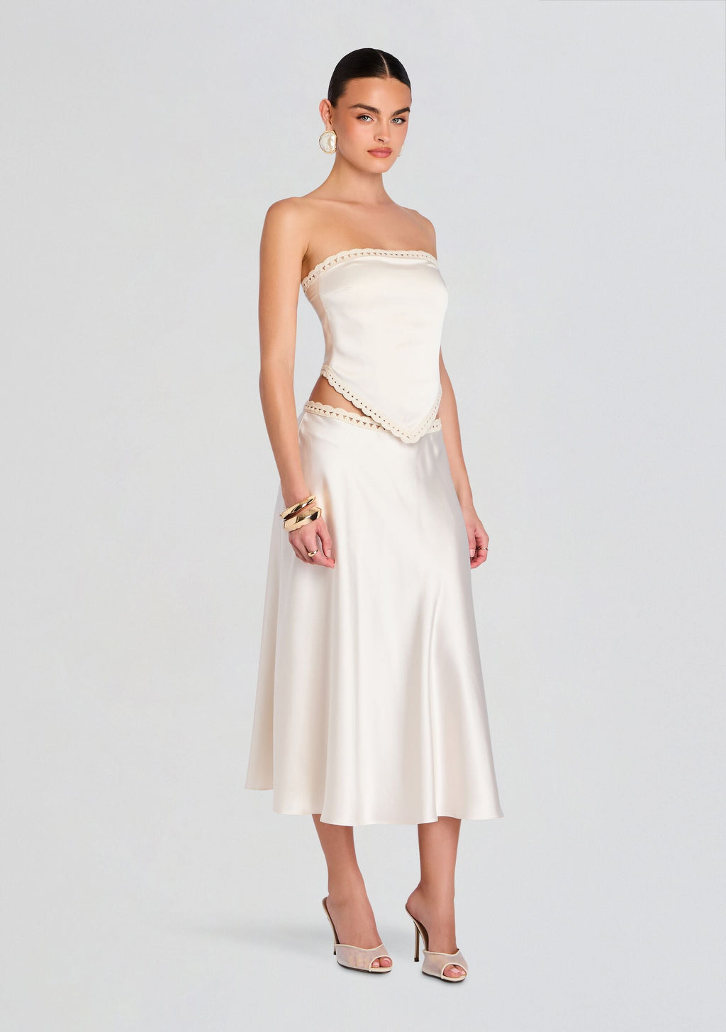 Tamsin Midi Skirt by SEROYA in Eggshell, product image 4