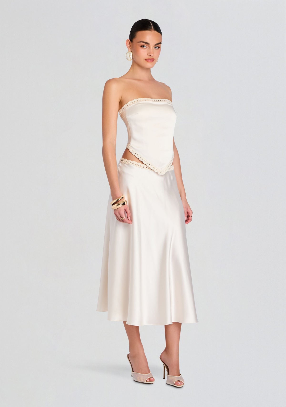 Tamsin Midi Skirt by SEROYA in Eggshell, product image 4