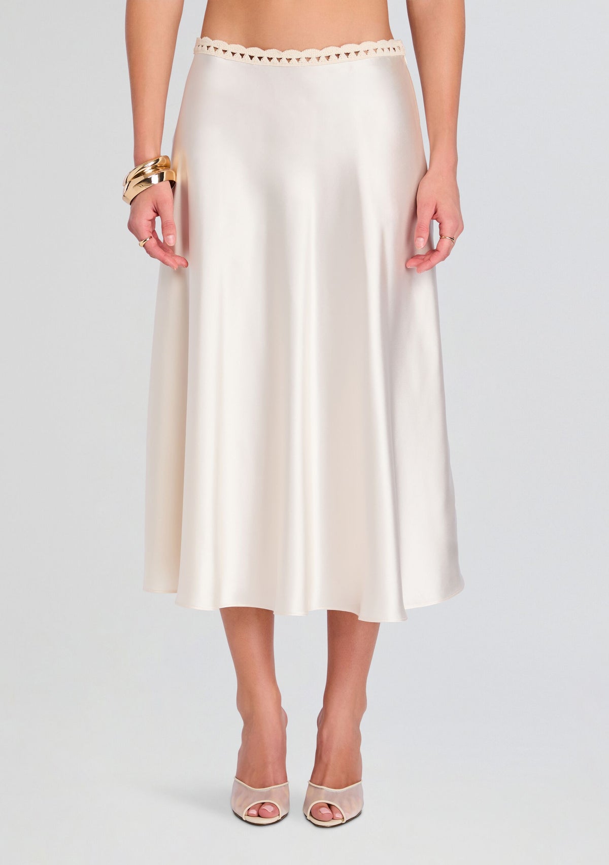 Tamsin Midi Skirt by SEROYA in Eggshell, product image 1