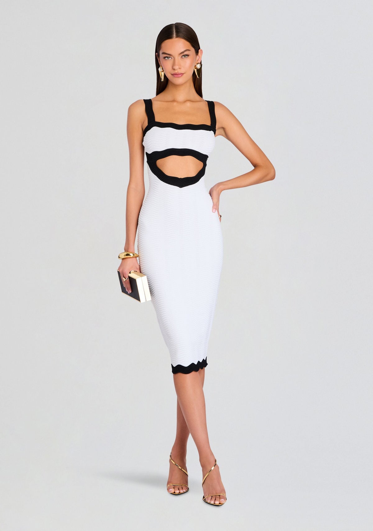 Wynra Metallic Knit Dress by retrofête in OpticWht/MetallicBlk, product image 1