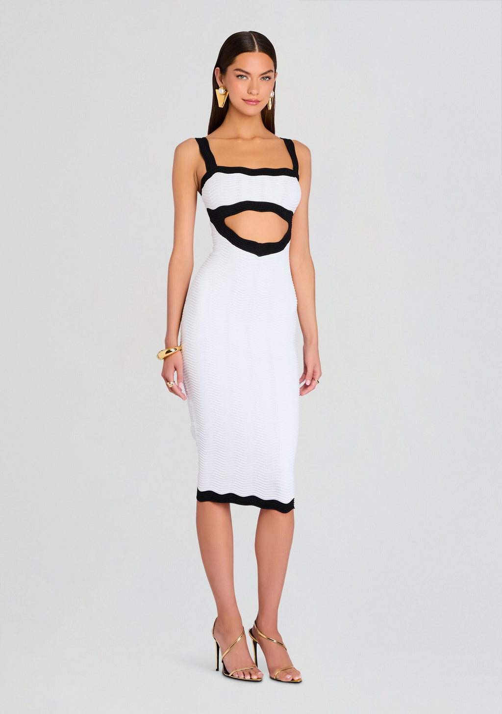 Wynra Metallic Knit Dress by retrofête in OpticWht/MetallicBlk, product image 3