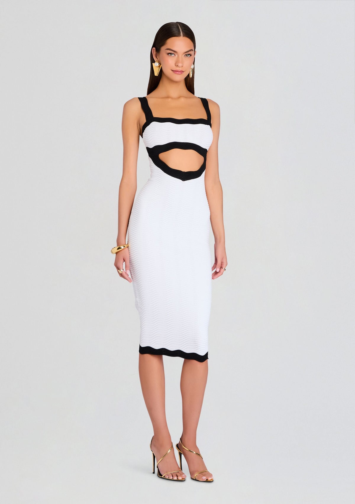 Wynra Metallic Knit Dress by retrofête in OpticWht/MetallicBlk, product image 3
