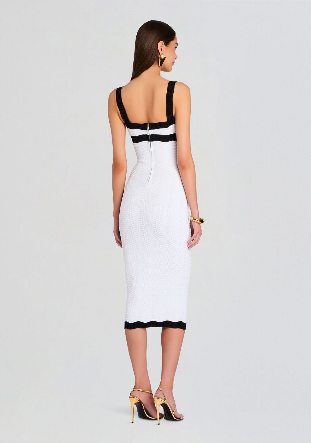Wynra Metallic Knit Dress by retrofête in OpticWht/MetallicBlk, product image 4