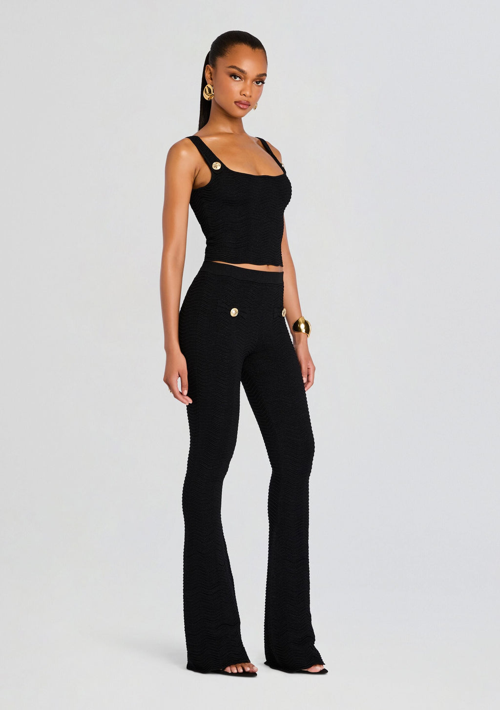 Joliet Metallic Rib Knit Pant by retrofête in Metallic Black, product image 3