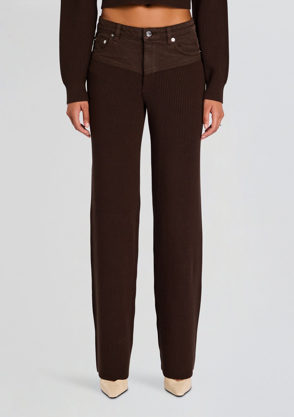 Chani Knit Denim Pant by SEROYA in Slate Brown/Brown, product image 1